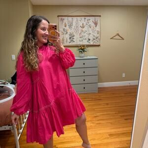 Tuckernuck Merlette Hot Pink Long Sleeve Cotton Mini Dress Small